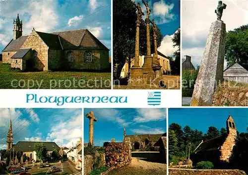 AK / Ansichtskarte Plouguerneau Chapelles St Michel Grouannec et Traon le menhir Eglise et son calvaire a trois croix Kat. Plouguerneau