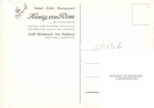 AK / Ansichtskarte Waldesch Hotel Cafe Restaurant Koenig von Rom Kat. Waldesch