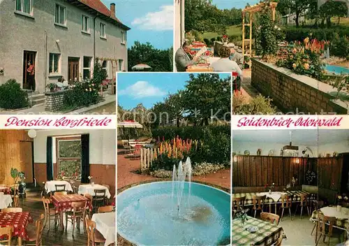 AK / Ansichtskarte Seidenbuch Pension Bergfriede Gastraeume Brunnen Garten Kat. Lindenfels