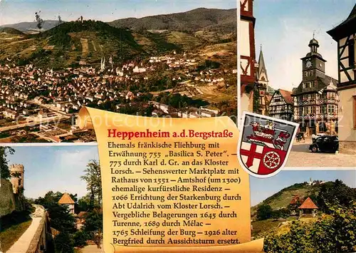 AK / Ansichtskarte Heppenheim Bergstrasse Panorama Fliehburg Marktplatz Rathaus Kloster Kat. Heppenheim (Bergstrasse)