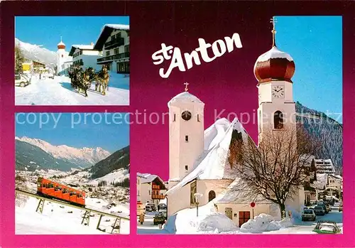 AK / Ansichtskarte St Anton Arlberg Pferdeschlitten Drahtseilbahn Kirche Kat. St. Anton am Arlberg