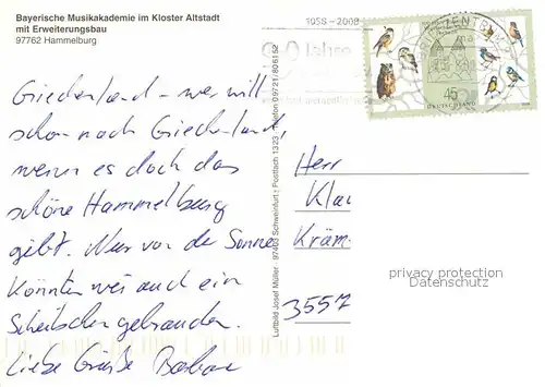 AK / Ansichtskarte Hammelburg Bayer Musikakademie im Kloster Altstadt Fliegeraufnahme Kat. Hammelburg