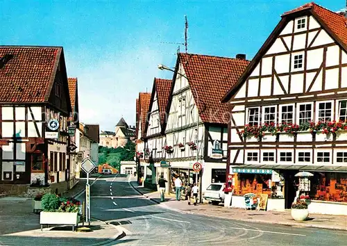 AK / Ansichtskarte Waldeck Edersee Fachwerkhaeuser mit Schloss