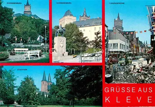 AK / Ansichtskarte Kleve Schwanenburg Fussgaengerzone Stadtpark Kirche Kat. Kleve