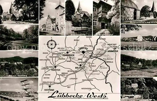 AK / Ansichtskarte Luebbecke Westfalen Feuerrenne Beraststrasse Reineberg Freibad Burgmannshof Andreasstrasse Kat. Luebbecke