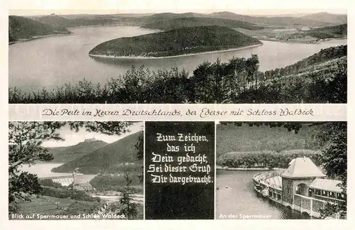 AK / Ansichtskarte Edersee Panorama mit Schloss Waldeck Sperrmauer Poesie Kat. Edertal