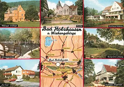 AK / Ansichtskarte Bad Holzhausen Luebbecke Rittergut Crollage Kirche Kurhaus Holsing Burgruine Limberg Zur Aue  Kat. Preussisch Oldendorf
