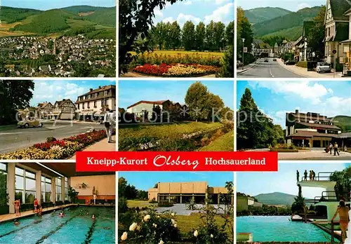 AK / Ansichtskarte Olsberg Sauerland Freibad Schwimmhalle Fliegeraufnahme Ortspartien Kat. Olsberg