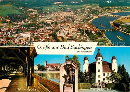 AK / Ansichtskarte Bad Saeckingen Fliegeraufnahme Historische Holzbruecke Trompeterschloss Kat. Bad Saeckingen