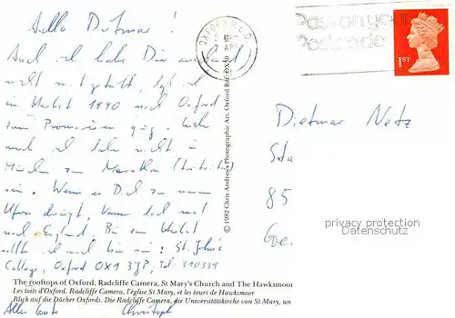 AK / Ansichtskarte Oxford Oxfordshire The rooftops of Oxford Radcliffe Camera St Marys Church Hawksmoor Towers Kat. Oxford