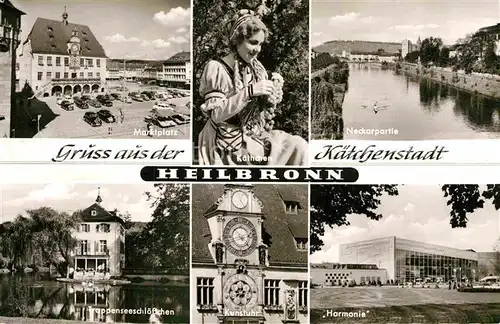 AK / Ansichtskarte Heilbronn Neckar Neckarpartie Marktplatz Trappseeschloesschen Harmonie Kunstuhr Kat. Heilbronn