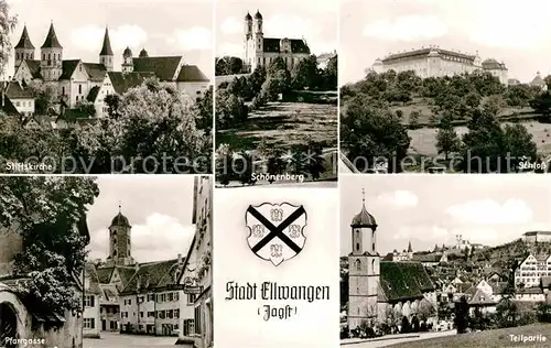 AK / Ansichtskarte Ellwangen Jagst Teilansicht Stiftskirche Pfarrgasse Schloss Schoenenberg Kat. Ellwangen (Jagst)