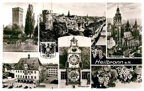 AK / Ansichtskarte Heilbronn Neckar Goetzenturm Rathaus Rathausuhr Kilianskirche Bollwerkturm Kat. Heilbronn