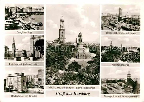 AK / Ansichtskarte Hamburg Grosse Michaeliskirche Bismarckdenkmal Georgsplatz Hauptbahnhof Rathaus Kat. Hamburg