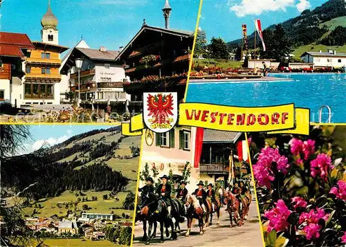 AK / Ansichtskarte Westendorf Tirol Freibad Pferde Ortspartie Kat. Westendorf