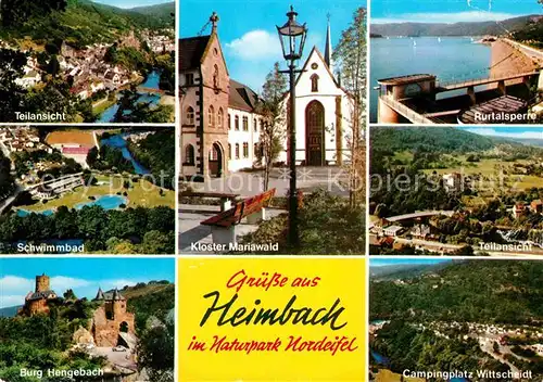 AK / Ansichtskarte Heimbach Eifel Rurtalsperre Camping Wittscheidt Kloster Mariawald Schwimmbad Burg Hengebach Kat. Heimbach