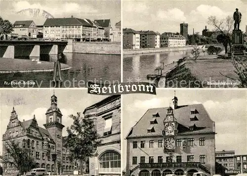 AK / Ansichtskarte Heilbronn Neckar Friedrich Ebert Bruecke Postamt Rathaus Bismarckdenkmal Kat. Heilbronn