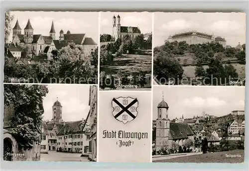 AK / Ansichtskarte Ellwangen Jagst Stiftskirche Pfarrgasse Teilansicht Schloss Wallfahrtskirche Schoenenberg  Kat. Ellwangen (Jagst)