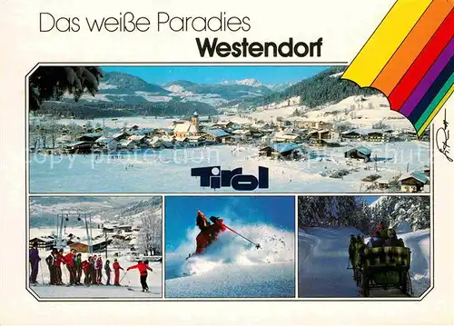 AK / Ansichtskarte Westendorf Tirol Skigebiet Fliegeraufnahme Pferdeschlitten Kat. Westendorf