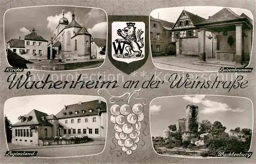 AK / Ansichtskarte Wachenheim Weinstrasse Kirche Luginsland Wachtenburg Luisenbrunnen Kat. Wachenheim an der Weinstrasse