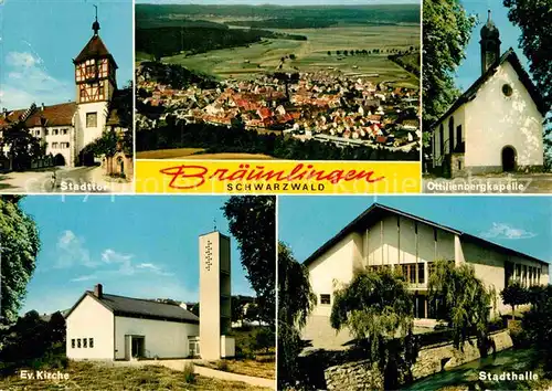 AK / Ansichtskarte Braeunlingen Stadttor Ottilienbergkapelle Fliegeraufnahme Stadthalle  Kat. Braeunlingen