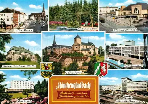 AK / Ansichtskarte Moenchengladbach Martk Hauptbahnhof Stadttheater Haus Westland Parkhotel Kaiser Friedrich Halle Kat. Moenchengladbach