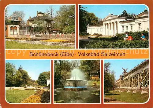 AK / Ansichtskarte Bad Salzelmen HO Gaststaette Kurpark Lindenbad Schwanenteich Brunnen Gradierwerk Technisches Denkmal Kat. Schoenebeck