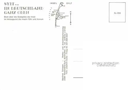 AK / Ansichtskarte Sylt Fliegeraufnahme Suedspitze mit Foehr und Amrum Kat. Sylt Ost