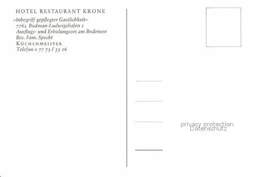 AK / Ansichtskarte Bodman Ludwigshafen Hotel Restaurant Krone  Kat. Bodman Ludwigshafen