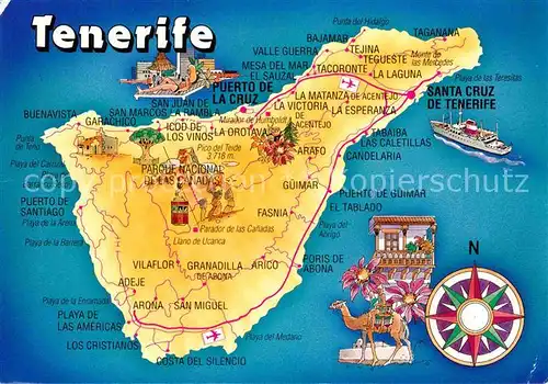 AK / Ansichtskarte Tenerife Landkarte Insel Kat. Islas Canarias Spanien