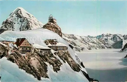 AK / Ansichtskarte Jungfraujoch Moench Aletschgletscher Berghaus Observatorium meteorologische Station Sphinx Alpenpanorama Kat. Jungfrau