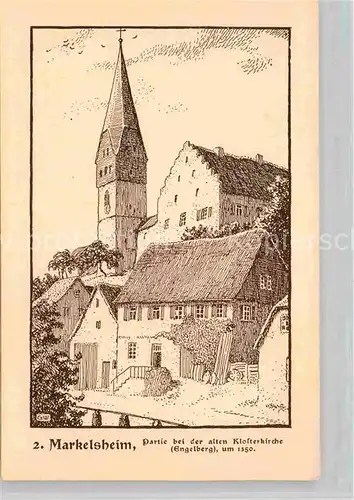 AK / Ansichtskarte Markelsheim Alte Klosterkirche Engelberg Federzeichnung Wedepohlmarke Kat. Bad Mergentheim