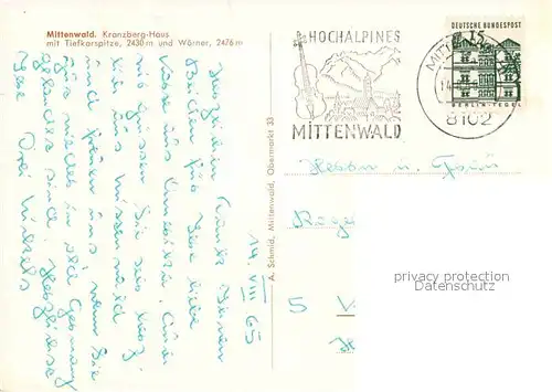 AK / Ansichtskarte Mittenwald Bayern Kranzberghaus mit Tiefkarspitze und Woerner Karwendelgebirge Kat. Mittenwald