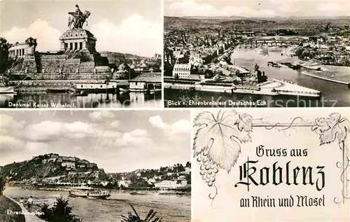 AK / Ansichtskarte Koblenz Rhein Denkmal Kaiser Wilhelm I Deutsches Eck Festung Ehrenbreitstein Kat. Koblenz