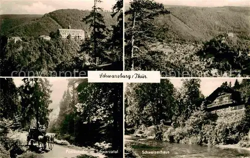 AK / Ansichtskarte Schwarzburg Thueringer Wald Panorama Postkutsche im Schwarzatal Schweizerhaus Kat. Schwarzburg