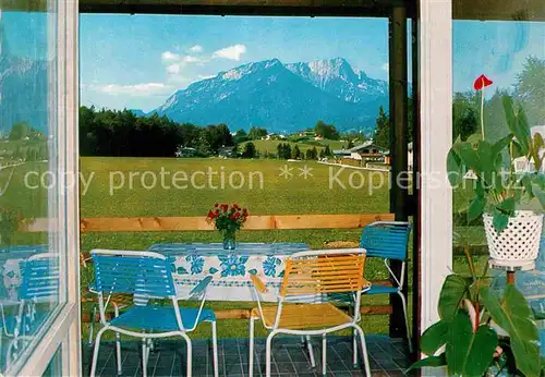 AK / Ansichtskarte Schoenau Berchtesgaden Cafe Pension Hanauer Lehen Balkon Ausblick zum Untersberg Alpen Kat. Berchtesgaden