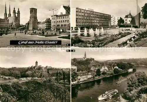 AK / Ansichtskarte Halle Saale Marktplatz Burg Giebichenstein Fahnenmonument Hansering Flamme der Revolution Halle Kroellwitz Kat. Halle