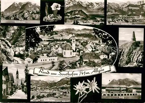 AK / Ansichtskarte Sonthofen Oberallgaeu Gesamtansicht mit Alpenpanorama Gruenten Starzlachklamm Burg Edelweiss Kat. Sonthofen