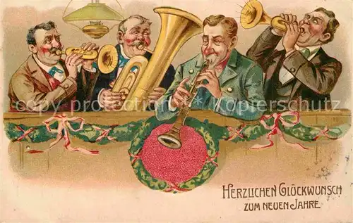 AK / Ansichtskarte Musikanten Klarinette Trompete Tuba Neujahr Litho Kat. Musik