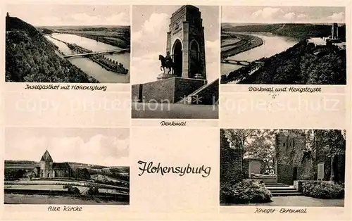 AK / Ansichtskarte Hohensyburg Inselgasthof mit Hohensyburg Denkmal Hengsteysee Alte Kirche Krieger Ehrenmal Kat. Dortmund