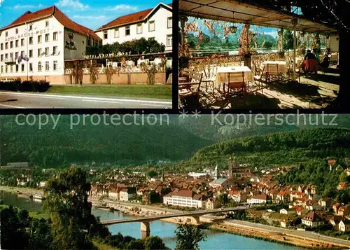 AK / Ansichtskarte Eberbach Neckar Hotel Krone Post Restaurant Terrasse Stadtpanorama Kat. Eberbach