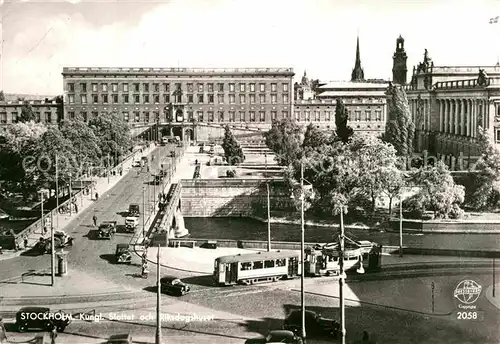 AK / Ansichtskarte Strassenbahn Stockholm Slottet och Riksdagshuset Kat. Strassenbahn