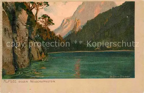 AK / Ansichtskarte Fuessen Allgaeu Neuschwanstein Alpsee Kuenstlerkarte M. Zeno Diemer Kat. Fuessen