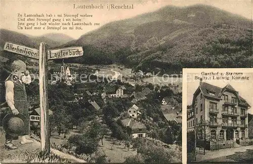 AK / Ansichtskarte Lautenbach Renchtal Allerheiligen Lautenbach Wegweiser Wanderjunge Gasthof zum Sternen Kat. Lautenbach