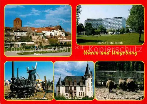 AK / Ansichtskarte Waren Mueritz StadtansichtenAgrarmuseum Alt Schwerin Schloss Klink Hotel Klink  Kat. Waren Mueritz