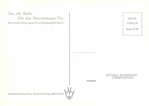 AK / Ansichtskarte Kuenstlerkarte Wolfgang Tritt Berlin Brandenburger Tor  Kat. Kuenstlerkarte