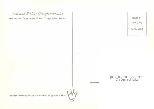 AK / Ansichtskarte Kuenstlerkarte Wolfgang Tritt Berlin Jungfernbruecke  Kat. Kuenstlerkarte