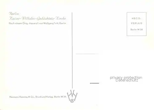AK / Ansichtskarte Kuenstlerkarte Wolfgang Tritt Berlin Kaiser Wilhelm Gedaechtniskirche  Kat. Kuenstlerkarte