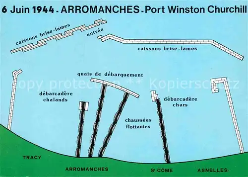 AK / Ansichtskarte Arromanches les Bains Hafenkarte Winston Churchhill Kat. Arromanches les Bains