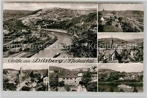 AK / Ansichtskarte Dilsberg Neckar Neckartal Kirche Burgruine Jugendherberge Neckarpartie
